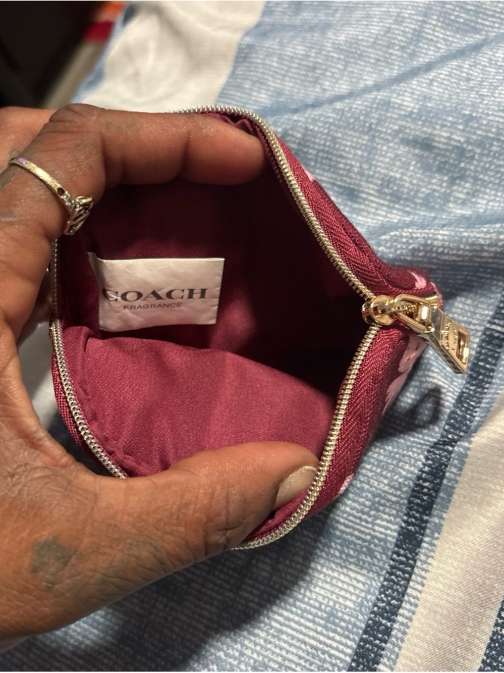 Coach Burgundy Coin Pouch with Gold Zipper